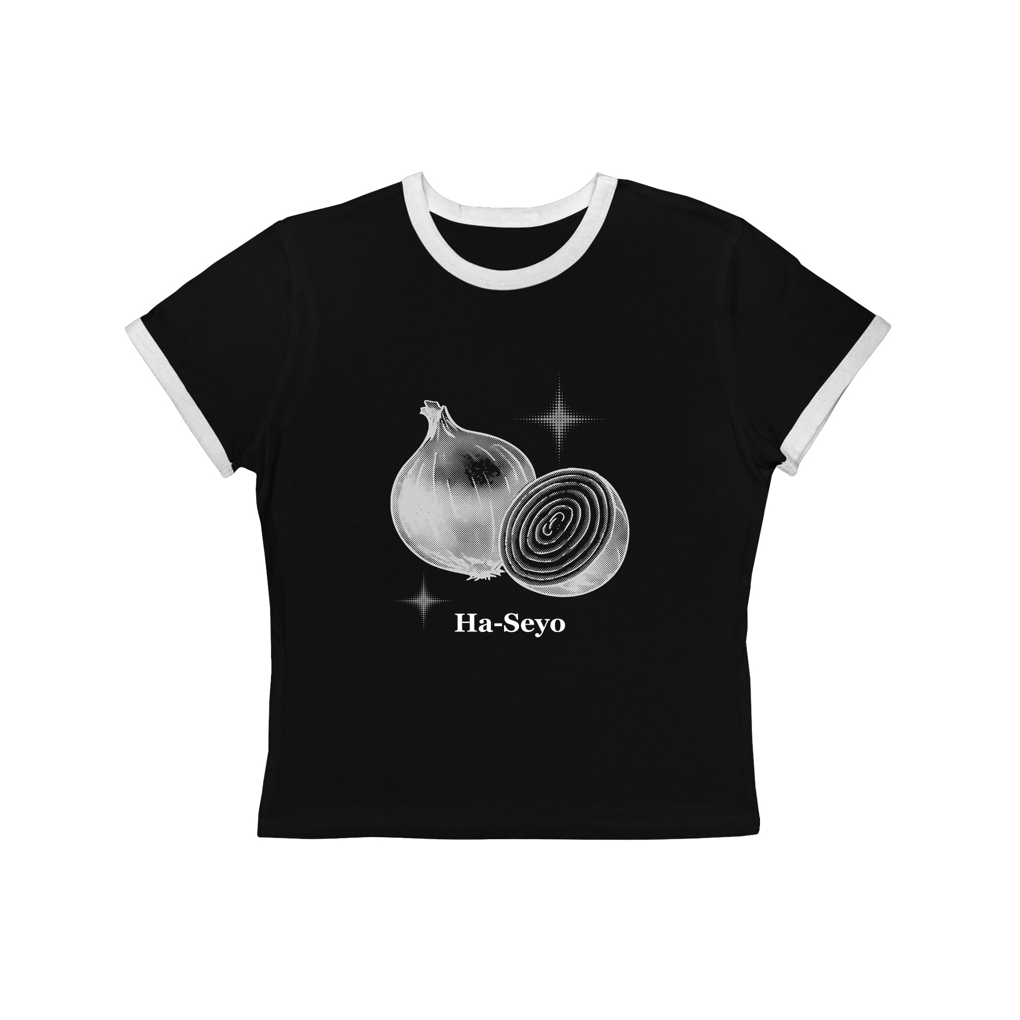 Onion Ha-Seyo Crop Tee - Funny Korean Pun Shirt - Cute K-Drama / Language Learner Baby Tee