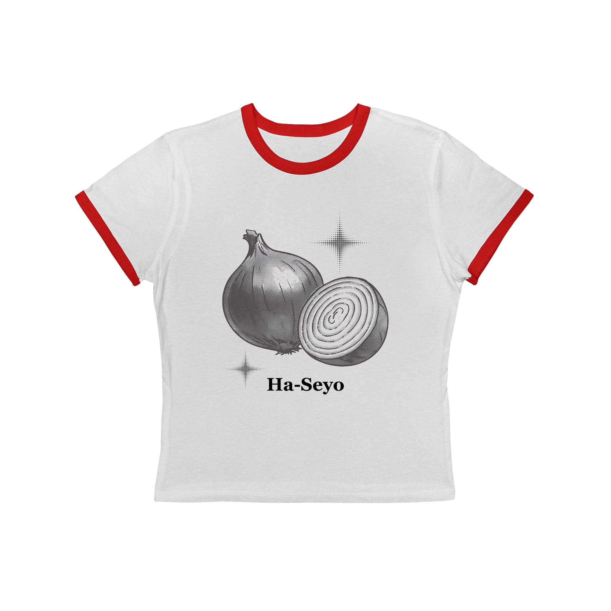 Onion Ha-Seyo Crop Tee - Funny Korean Pun Shirt - Cute K-Drama / Language Learner Baby Tee