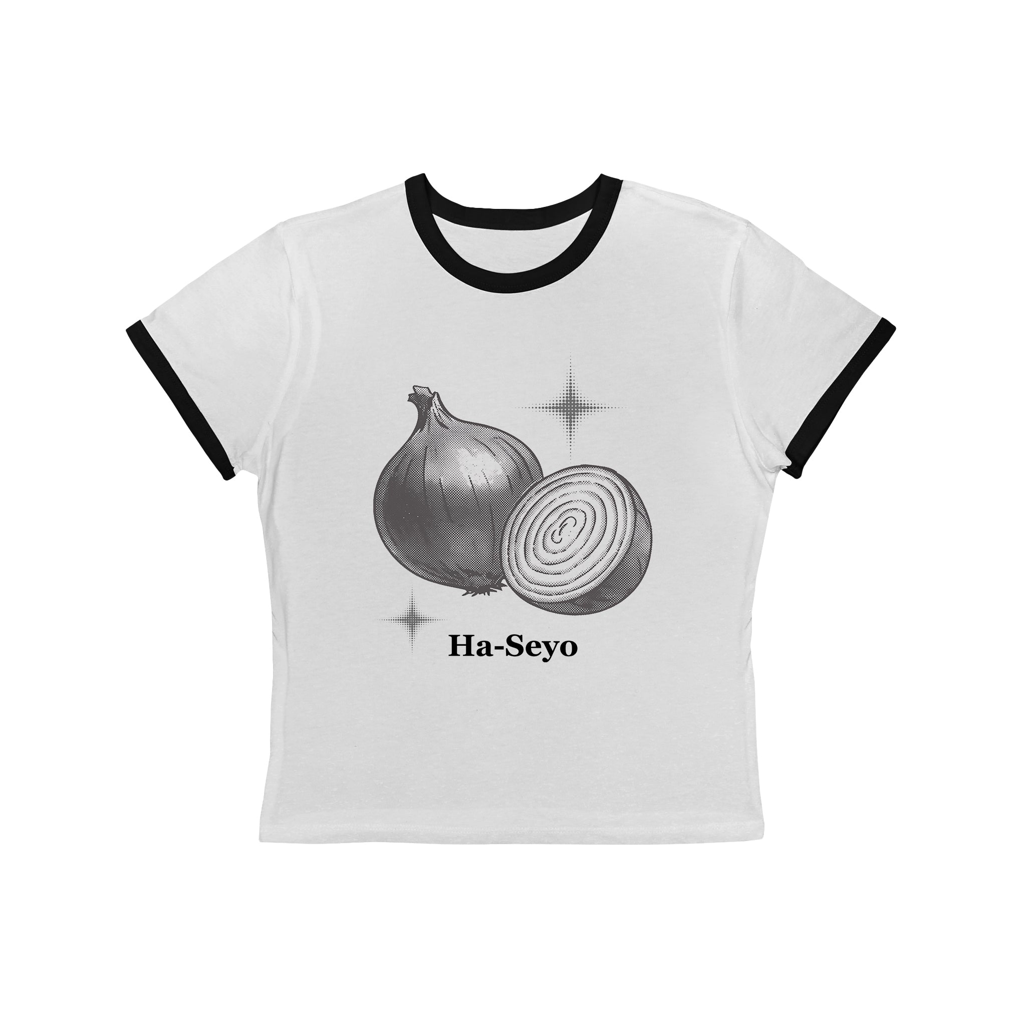 Onion Ha-Seyo Crop Tee - Funny Korean Pun Shirt - Cute K-Drama / Language Learner Baby Tee