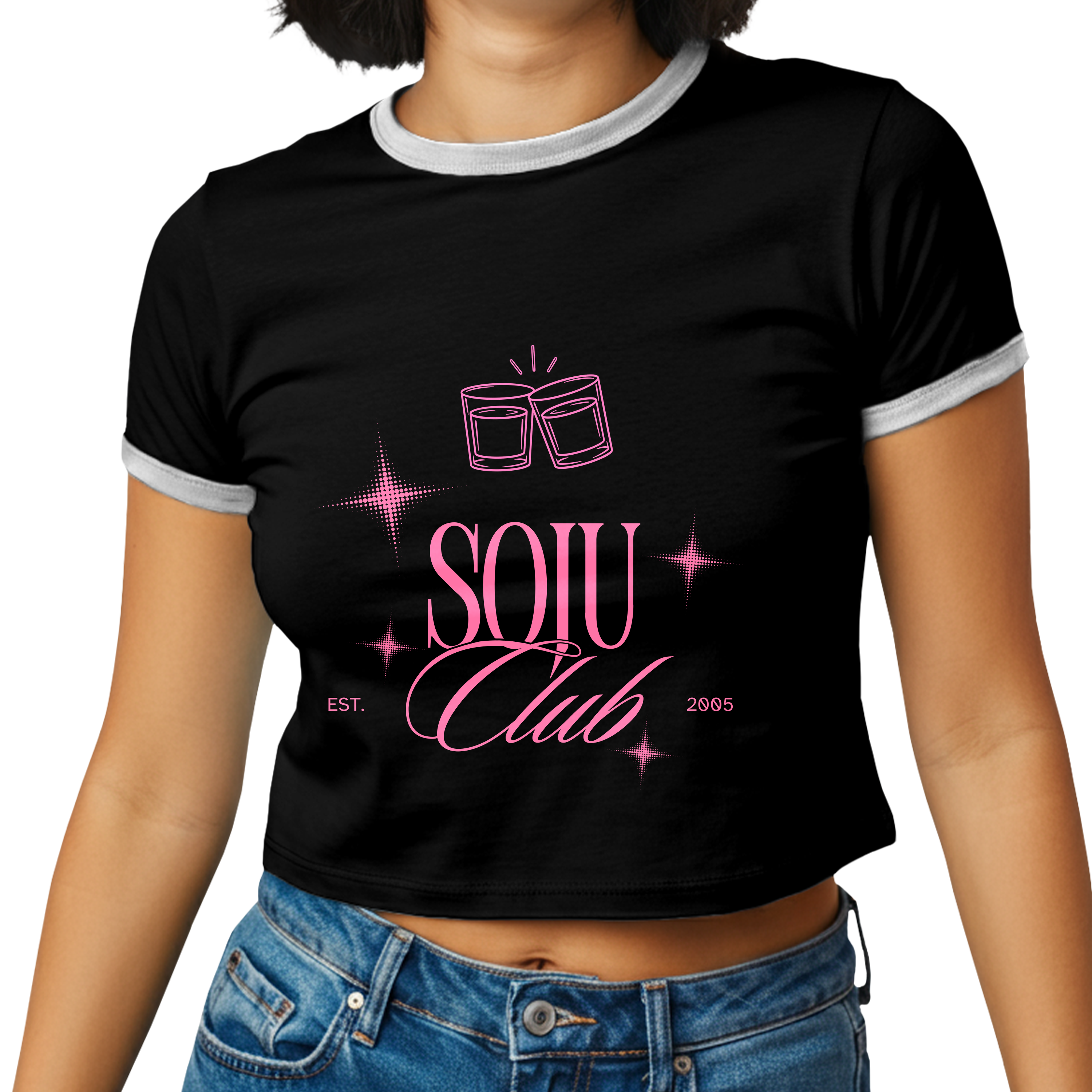 Soju Club Shirt - Korean Drinking Club Tee - Cute Crop Top - K-Style Streetwear Graphic Baby Tee for Girls