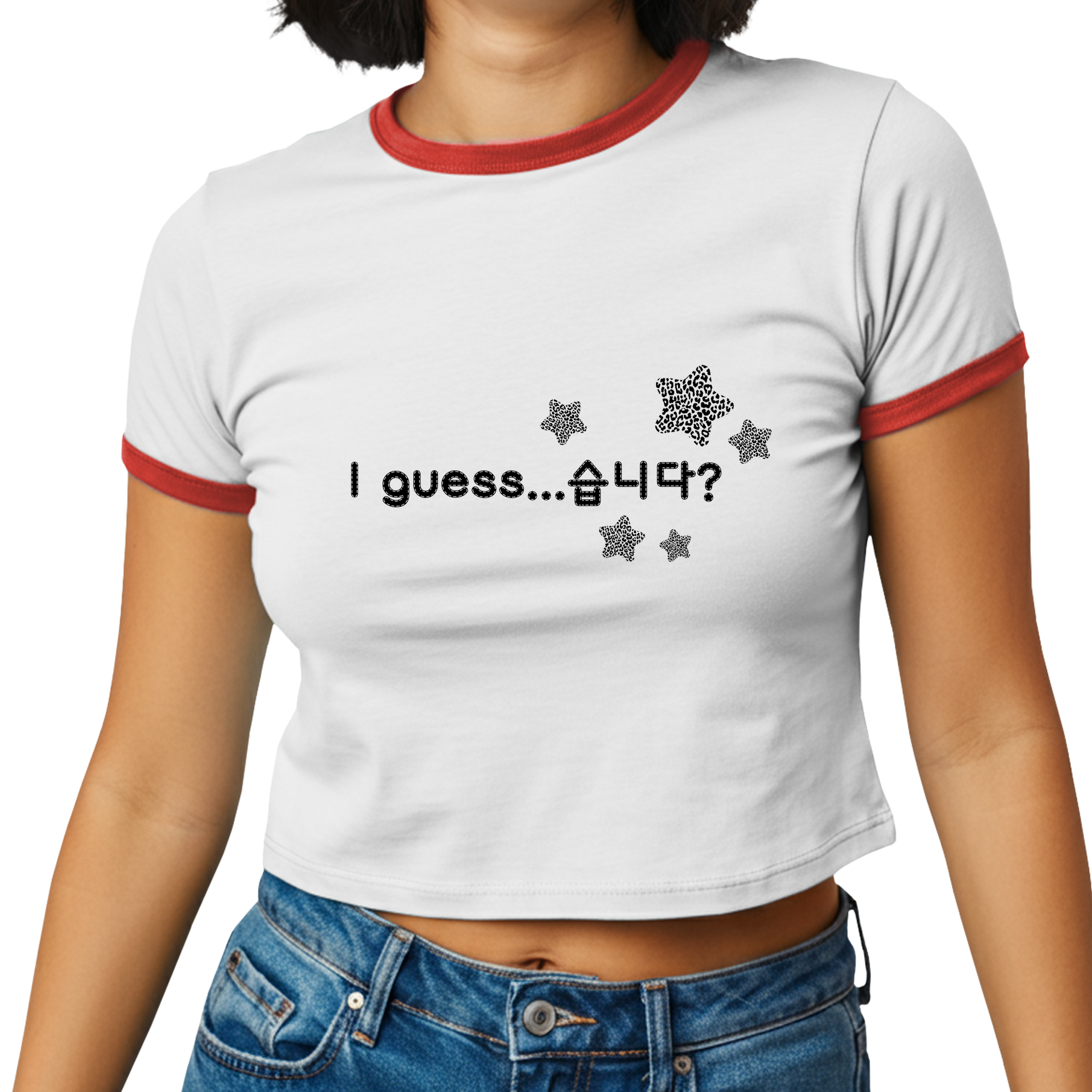 Korean Phrase Ringer Tee — "I guess... 습니다?" Cute K-Pop Inspired Graphic Shirt